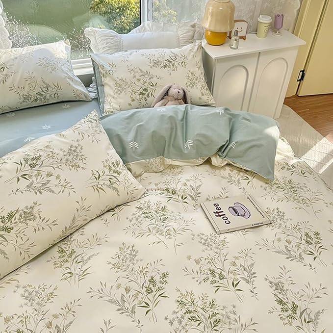 LifeTB Botanical Floral Comforter Set Twin XL, Chic Garden Floral Bedding Comforter with 2 Pillowcases, Soft Fluffy Girls Cottagecore Bedding Set, Breathable Comfy Vintage Botanical Comforter Set