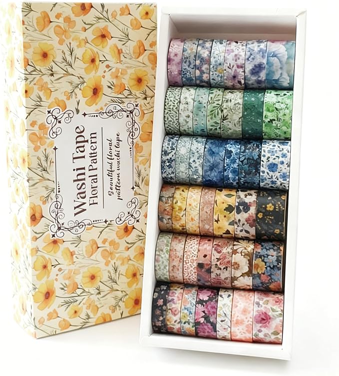 Bomichi Washi Tape, 42 Rolls Aesthetic Colored Decorative Cute Scrapbook Tape for Scrapbooking Supplies Journaling Craft Junk Journal