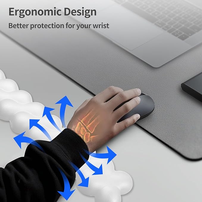 Wrist Rest for Keyboard and Mouse, Upgrade Enlarge Mouse Pad Wrist Rest, Ergonomic Memory Foam, Non-Slip Base for Computer Gaming & Office Work, 2 Piece Set, Clouds White (17.71x3.15+6.29x3.15 inch)