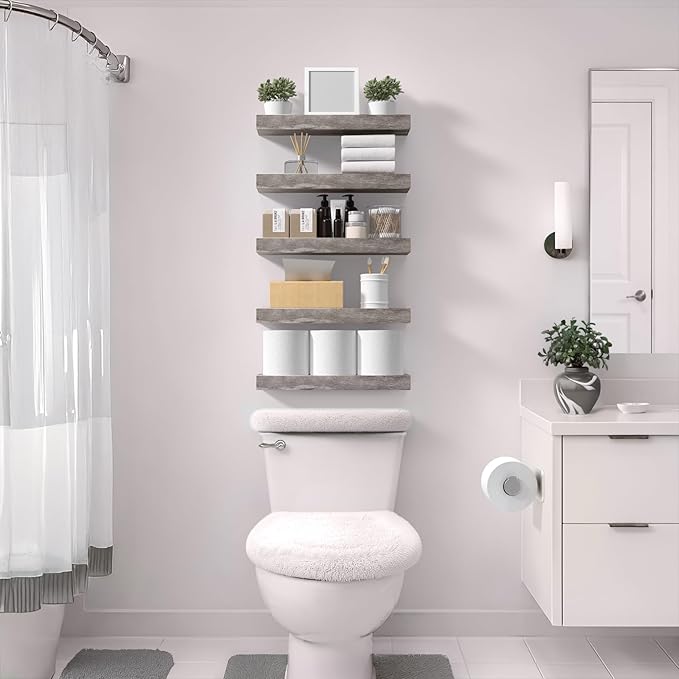 Sorbus Floating Shelves for Wall – 16 Inch Floating Shelf for Kitchen, Bedroom, Living Room, Bathroom, Home & Wall Decor - Mounted Bathroom Shelves with Invisible Brackets (Grey, 2 Pack)