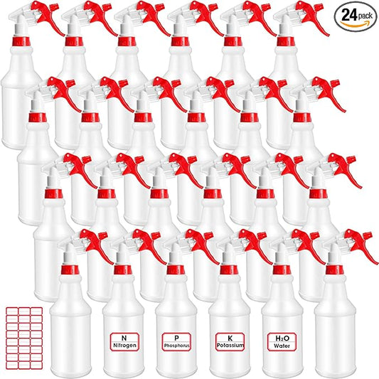 Rtteri 24 Pcs 16 Oz Plastic Spray Bottle for Cleaning Solutions Bulk Empty and Reusable Leak Proof Spraying Bottles for Cleaning, Water, Auto Details, Commercial, Bathroom(Red, White)