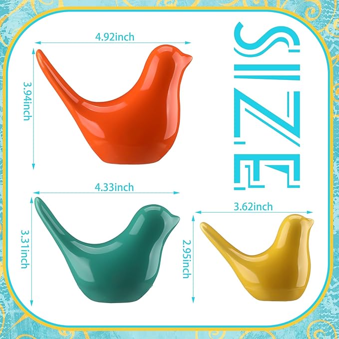 AceOrbit 3pcs Mid Century Modern Decor Medieval Table Decor Ceramic Birds Orange Blue and Yellow Ceramic Birds for Home Office Table Desktop Bookshelf Mantelpiece Shelf Centerpiece