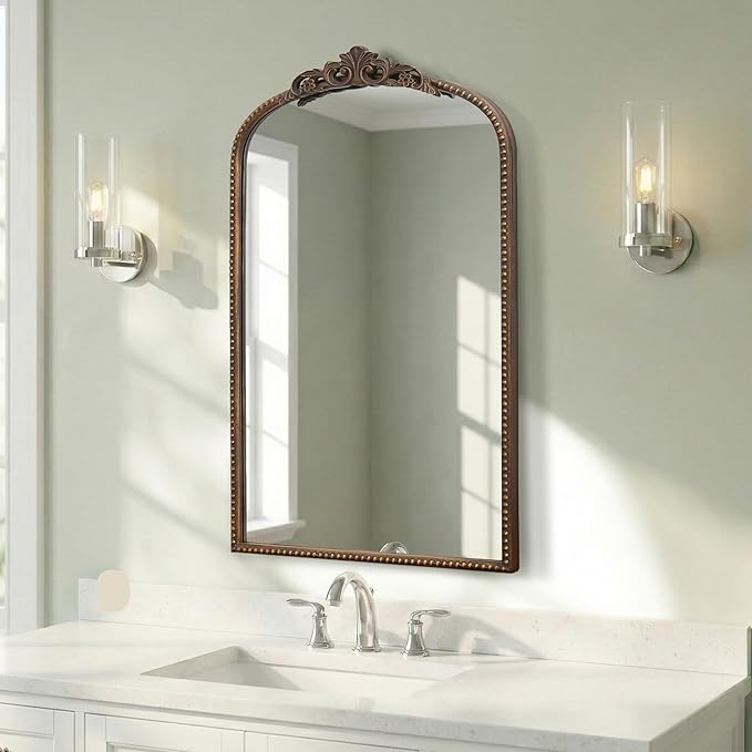 Micasso Vintage Arch Bronze Mirror: 31"x 19" French Baroque Antique Mirror - Traditional Ornate Decorative for Wall/Bathroom/Entryway/Hallway - Home Decor for Living Room