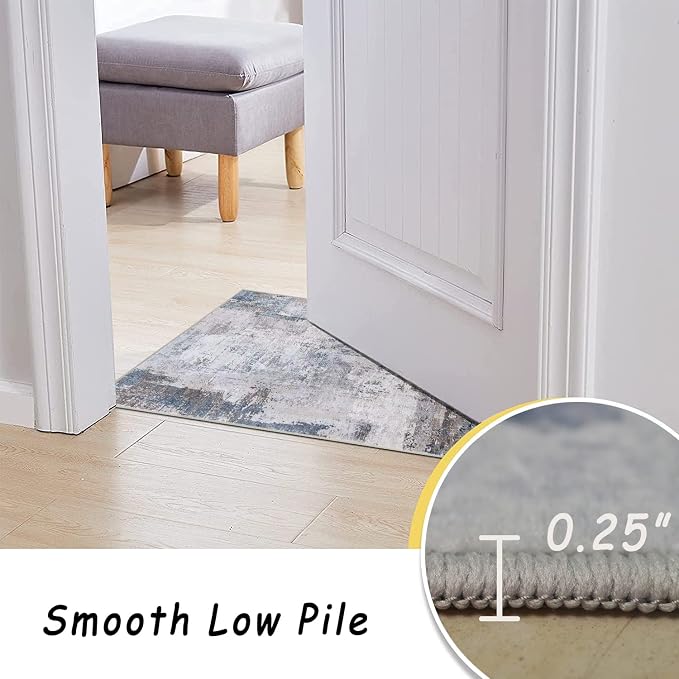 vivorug Washable Rug, Ultra Soft Area Rug 6x9, Non Slip Abstract Rug Carpet, Stain Resistant Rugs for Living Room Bedroom, Modern Fluffy Rug (Gray/Navy, 6'x9')