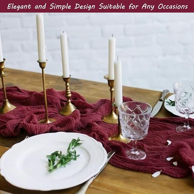 12 Pack Cheesecloth Table Runner 35x72 Inch Boho Gauze Table Runner Rustic Cheese Cloth Long Romantic Table Runners for Wedding Bridal Shower Birthday Party Table Decor (Burgundy)