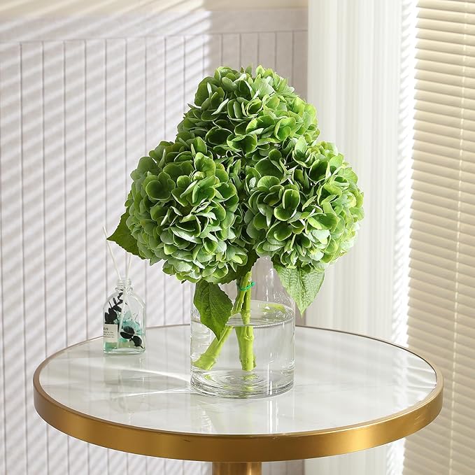 3Pcs Hydrangea Artificial Flowers, 22.44" Real Touch Latex Faux Hydrangea with Long Stems & Leaves for Home Office Decor or Wedding, Party, Centerpieces, Floral Arrangements (Green)