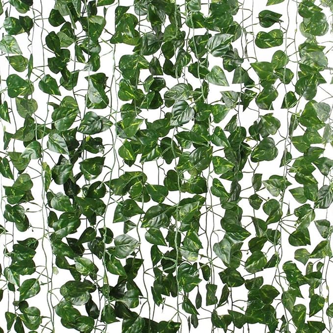 168 feet Artificial Vines Greenery Garland Fake Hanging Leaves Faux Foliage Plants for Wedding Party Garden Home Kitchen Office Wall Decorations (Scindapsus/24 Strands)