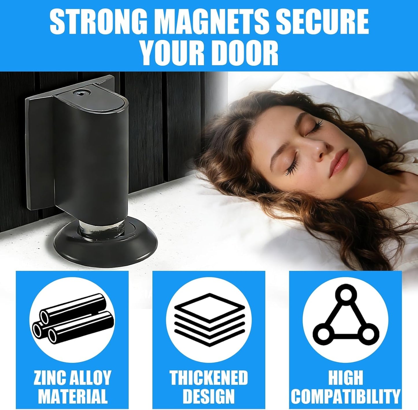 Skiennix Door Wedge Stopper - Heavy-Duty Magnetic Doorstop for No-Drill Installation | Invisible Design