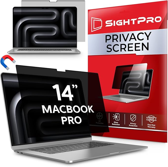 SightPro Magnetic Privacy Screen for MacBook Pro 14 Inch (2021-2025, M1-M5, Pro, Max) Patented Removable Laptop Privacy Filter Shield and Protector