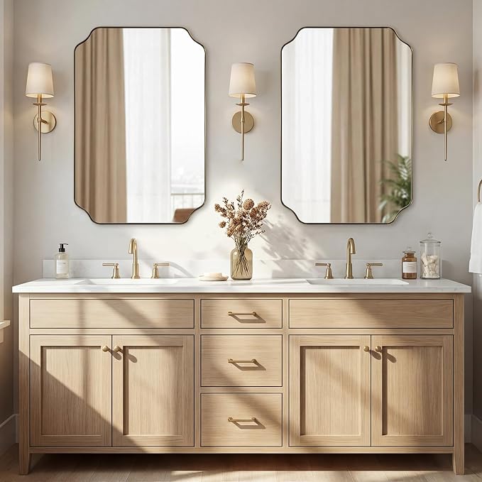 ANDY STAR 20"x30" Brushed Gold Scalloped Mirror, Bathroom Mirror for Over Sink, Antique Champagne Bronze Mirror in Rustproof Stainless Steel Thin Frame, Compact Size Ideal for Small Bathroom Remodel