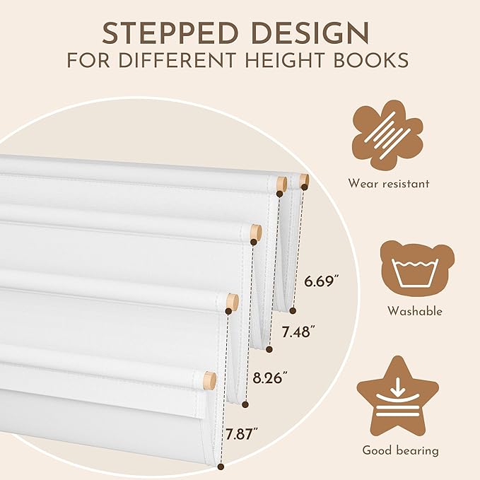 Toddler Bookshelf,4-Tier Book Rack Organizer with Fabric Storage Pockets, Wooden Bookshelves with Open Forward Display, Montessori Book Shelf for Nursery/Playroom, Natural Flower Design/White