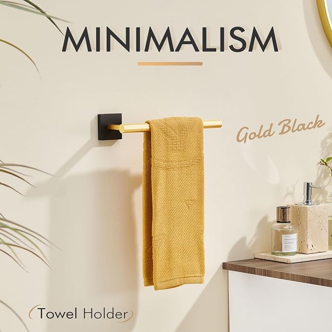 KOKOSIRI Bathroom Towel Bar Hand Towel Holders Wall Mount Toilet Kitchen Cabinet Paper Holder Stainless Steel Bath Hardware Black with Gold, B3008GDK