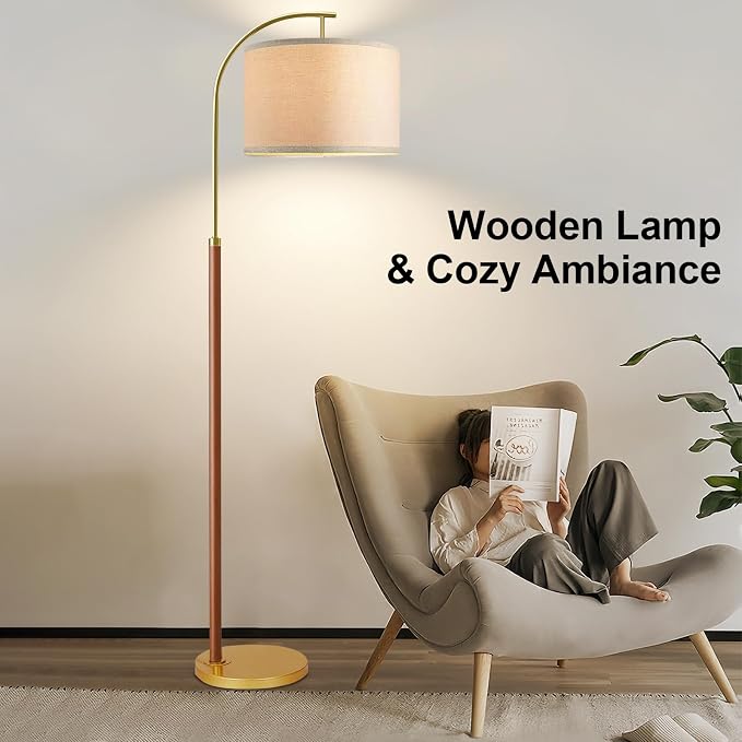 Wood Floor Lamps for Living Room Arc Floor Lamp with Remote Control,Dimmable Farmhouse Floor Lamp Mid Century Modern Standing Lamp with 3 Color Temperature Tall Vintage Floor Lamp For Bedroom Corner