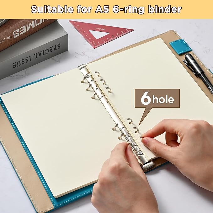 A5 6-Hole Blank Loose-Leaf Paper, Beige – Refill Pages for Standard A5 6-Ring Binder, Journals, Planners – Ideal for Office, Study, Recipes, Travel & Budgeting – Pack of 2 (80 Sheets per Pack)