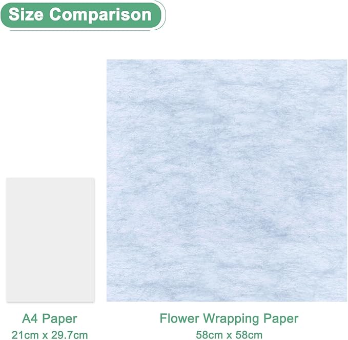 M METERXITY 60-Sheet Korean Cotton Wrapping Flower Paper, Waterproof Floral Wrapping Cotton Paper for Bouquets/Gift Packaging [Green,Light Blue,Beige]