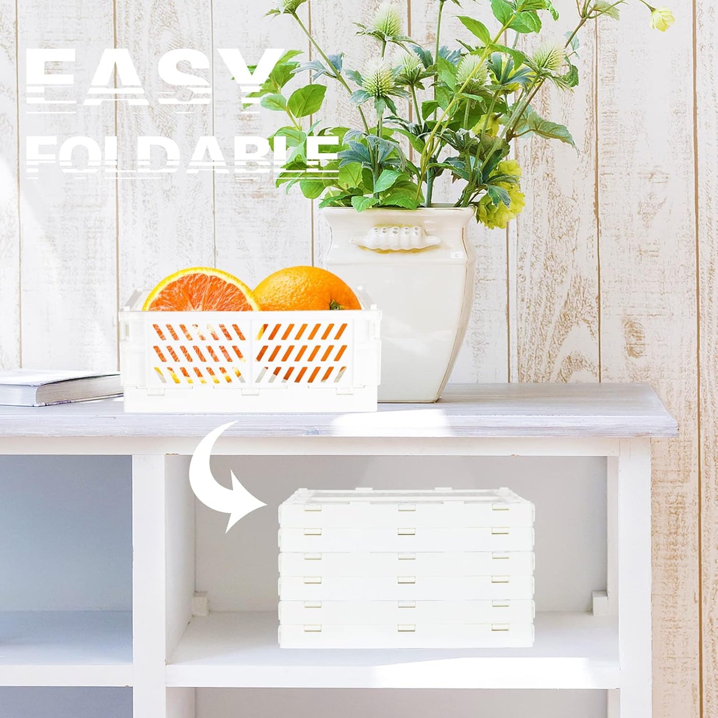 Tixill Mini Foldable Plastic Baskets - 2-Pack Collapsible Storage Crates for Home & Office | White (5.9x3.8x2.2)