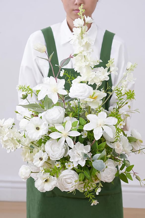 2pcs 21inch White Free Standing Flowers Ball Bouquet Artificial Rose Arrangements Balls for Wedding Centerpieces Tables Chair Aisle Runner Flowers Decor