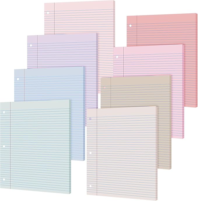 PerKoop 400 Sheets Colored Loose Leaf Paper 8.5" x 11" college ruled Lined 3 Hole Punched notebook Filler Paper for 3 Ring Binders Office School Supplies (Gentle Colors)