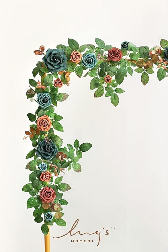 Ling's moment Artificial Wedding Flowers 1.5" Rose Buds and 2" Petite Roses 25pcs Dark Teal w/Stem for DIY Wedding Boutonniere Wrist Corsages Bouquets Centerpieces Arrangements