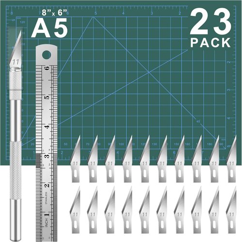 DIYSELF Craft Knife Set - 23-Piece Precision Hobby Kit with 20 Spare Blades & Cutting Mat (8" x 6")