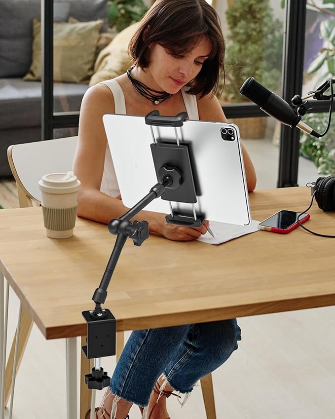 Charchendo Tablet Stand for Desktop, 360° Rotating iPad Holder - Multi-Angle Aluminum Adjustable & Foldable Desk Mount, Compatible with 4-15.6'' iPad Pro/Air/Mini, iPhones, Galaxy Z, E-Book