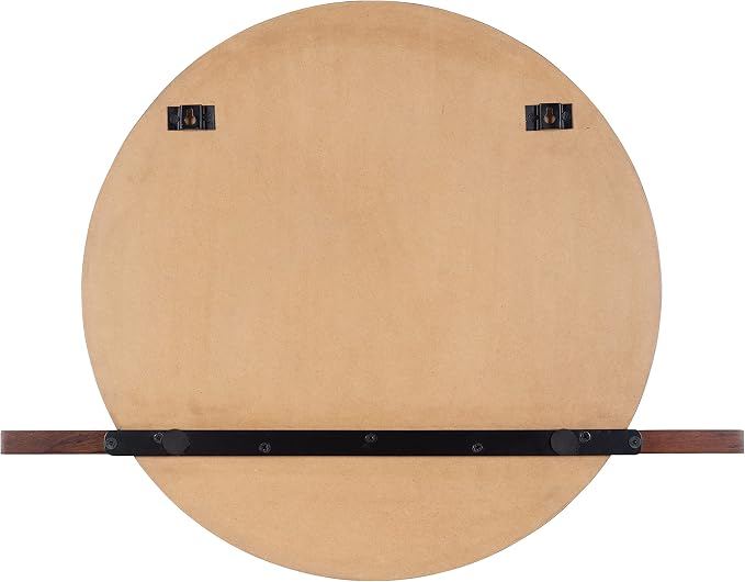 Kate and Laurel Fossett Frameless Round Wall Mirror, 24 Inch Diameter, Walnut Brown, Decorative Functional Mirror with Shelf for Storage and Display