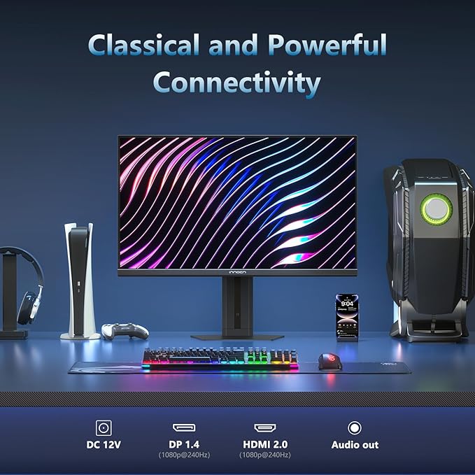 INNOCN 24.5" Monitor 1920 x 1080p 240Hz 1ms Gaming PC Computer IPS Display HDR400 HDMI, DisplayPort, Height/Pivot Adjustable Stand, Mountable, Black - 25G2H Plus