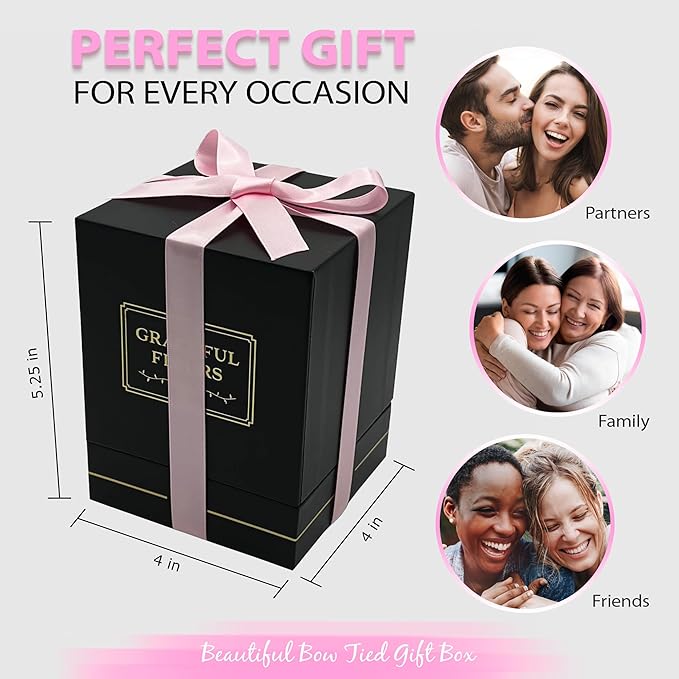 Graceful Fleurs | Real Long Lasting Roses for Years | Preserved Fresh Flowers for Delivery Birthday | Birthday Gifts for Women | Forever Roses in a Box (Pink, Black Box, 4 Roses)