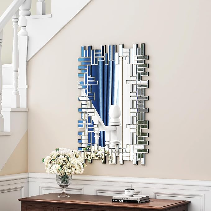 KOHROS Large Decorative Rectangle Mirror for Wall Decor Art Grecian Venetian Mirror (Silver-A, 36" L x 24" W)