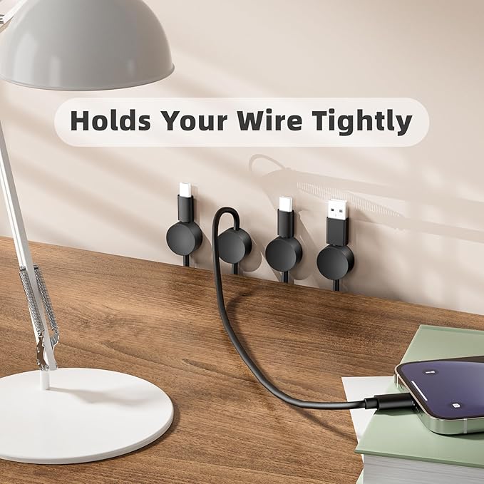 Roctee 8 Pack Magnetic Wire Clips, Magnet Cord Organizer Wire Management Cable Mounts, Charging Phone Cable Holder for Nightstand Desk Office Workspace Car Indoor Outdoor Christmas Wiring Decoration