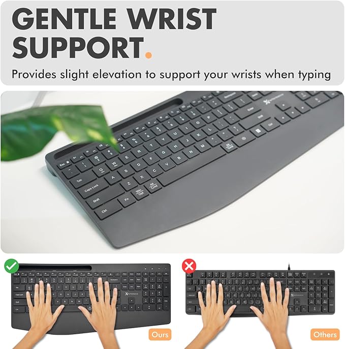 X9 Wireless Keyboard and Mouse Combo (Bluetooth + 2.4GHz) - Quiet, Full Size, Multi Device Keyboard and Mouse Wireless Combo with Wrist Rest, Phone Holder for Windows, PC, Laptop, Mac, Phone