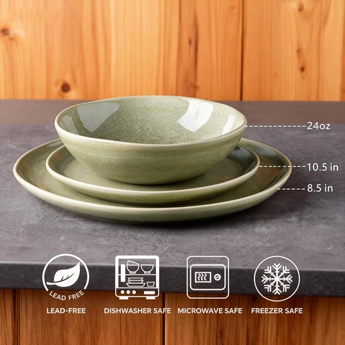 AmorArc Ceramic Dinnerware Sets,Handmade Reactive Glaze Stoneware Plates and Bowls Sets,Highly Scratch Resistant | Dishwasher & Microwave Safe Dishes Set,Service for 6 (18pc)