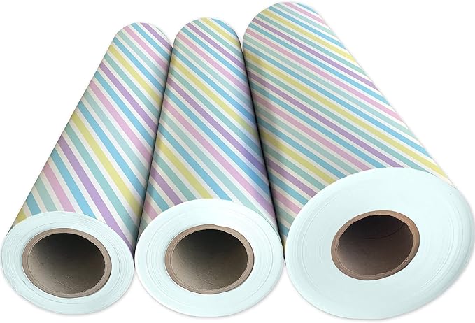 Jillson Roberts Bulk Gift Wrap, Everyday Gift Wrapping Supplies, Pastel Stripe, 1/2 Ream 417 feet x 24 inches