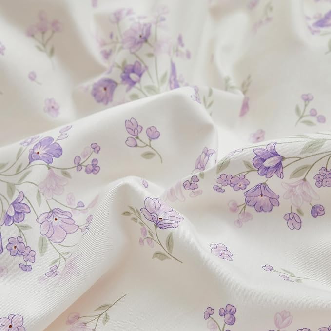 LifeTB Purple Flower Duvet Cover Full 100% Cotton Girls Floral Comforter Cover Vintage Style Botanical Flower Boho Floral Cottagecore Comforter Cover with 2 Pillowcases