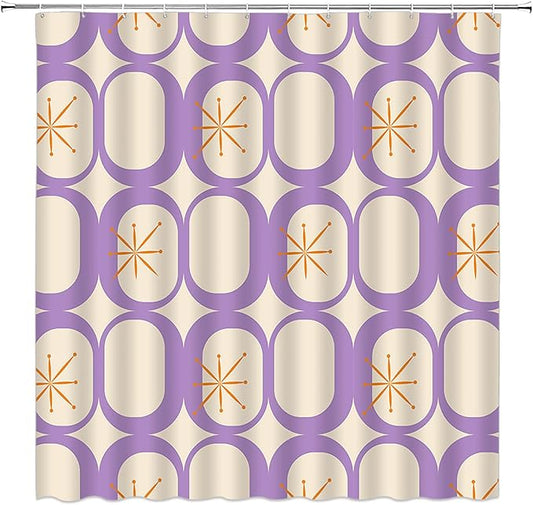 Mid Century Shower Curtain Modern Abstract Atomic Starbursts Squares Retro 50s Geometric Bathroom Decor Polyester Curtains with Hooks