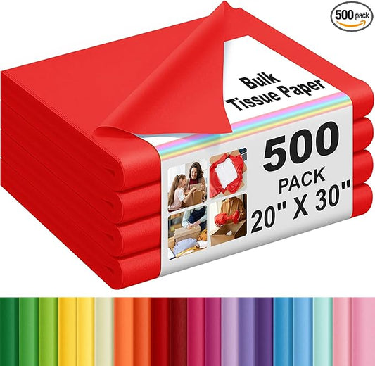 Qilery 500 Sheets Christmas Red Tissue Paper Bulk for Gift Bags 20 x 30 Inch Acid Free Wrapping Paper Sheets for Christmas Decoration DIY Crafts, Packing Supplies for Moving, Wedding Party