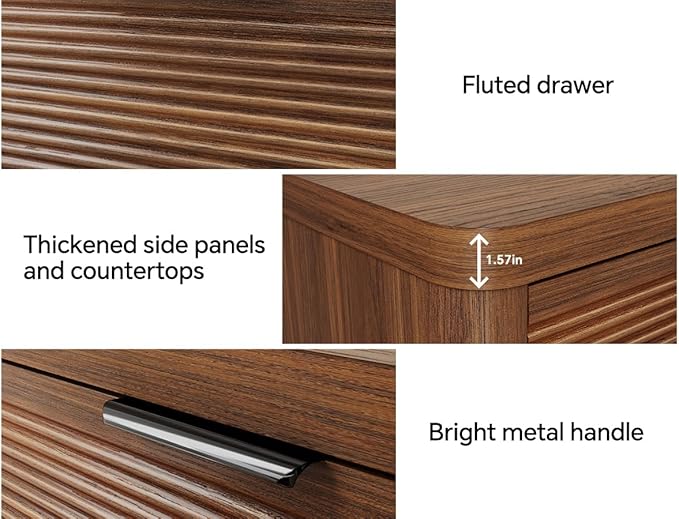 FUSUNBAO Fluted 6 Drawer Dresser, Modern Wood Dresser for Bedroom,TV Stand,Thickened Curved Profile Design,Bedroom,Entryway,Wood Drawer Organizer (Dark Walnut)