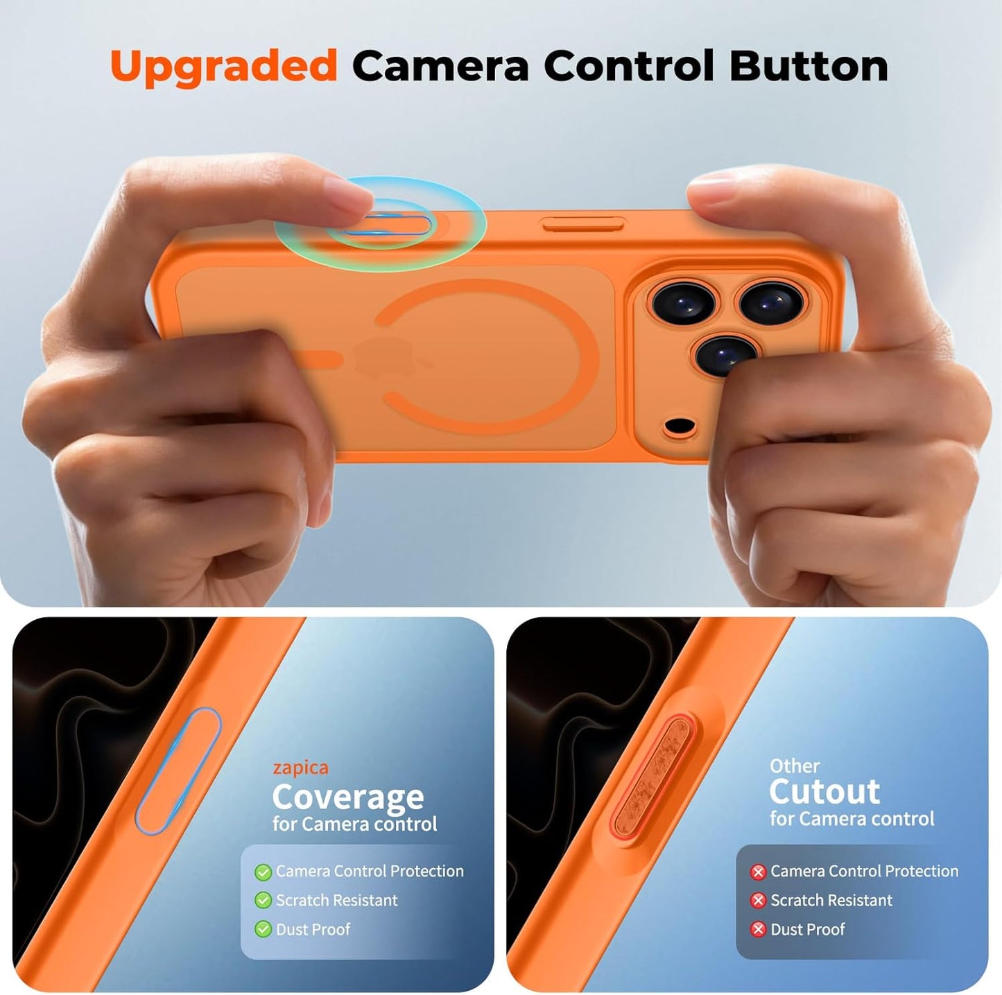 Zapica Magnetic iPhone 17 Pro Max Case - Upgraded Camera Control Button & Full Protection | Translucent Matte Shockproof Cover in Starry Orange