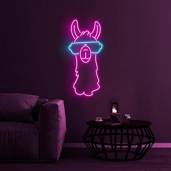 Llama with Sunglasses Neon Sign, Llama with Sunglasses LED Light, Cute AnimalLED Art, Pet Shop Decor, Home & Kids Room Decor, Llama Lover, Animal Lovers - Home & Restaurant Bedroom Art-16.5"x7.8"