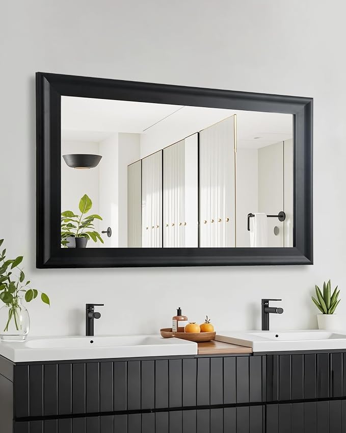 CULER Black Wood Wall Mirror for Bathroom,Rectangle Rustic Large 30 x 48 inch Hanging Vanity Mirrors with Wooden Frame for Living Room,Bedroom,Entryway