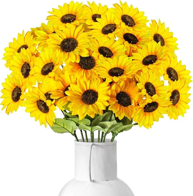 Artificial Sunflowers 23.6in 10 Bundles Total 30 Heads Fake Flowers Bouquet,Realistic Silk Artificial Yellow Sunflowers for Wedding Home Office Parties Summer Decoration