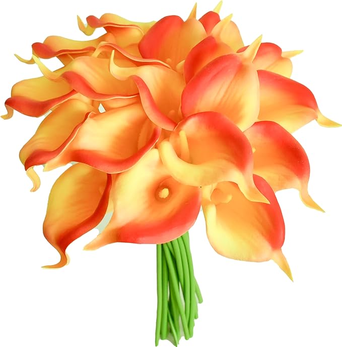 Mandy's PU Sunset Calla Lily Artificial Flowers 20 Stems 13.5in Faux Realistic Centerpiece for Thanksgiving and Christmas Decorations DIY Bridal Bouquet Home Décor