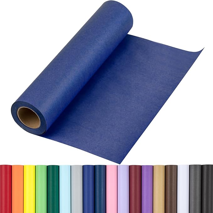 RUSPEPA Light Navy Blue Kraft Wrapping Paper Roll, 17.5"x 393"(32.8'), Recyclable Blue Art Gift Wrap Paper for Birthday Gift Wrapping, Table Covering, DIY Crafting, Fathers Day Bouquet Flower, 80GSM
