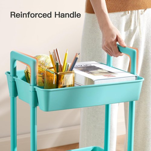 Pipishell 3-Tier Rolling Cart Organizer - Lightweight Utility Storage with Lockable Wheels | Turquoise