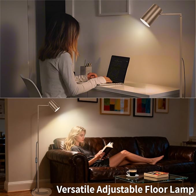 Ldeco Arc Floor Lamp for Living Room with Timer, Stepless Dimmable,Height Adjustable Modern Reading Standing Lamps for Living Room,Reading Room,Office,LED Bulb Included (Brown-DM)