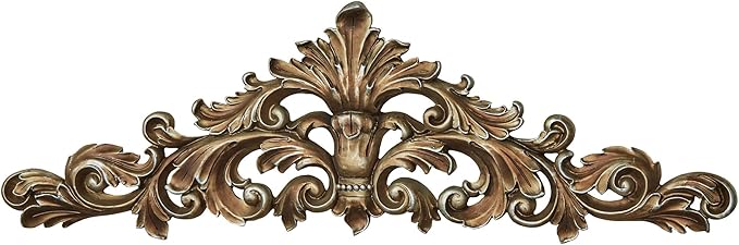Touch of Class Burnished Silver Wall Topper | Decorative Resin Acanthus Leaf Design | Ornate Vintage Wall Accent for Mirrors, Doorways, or Artwork | Traditional Home Decor | 25 Inch