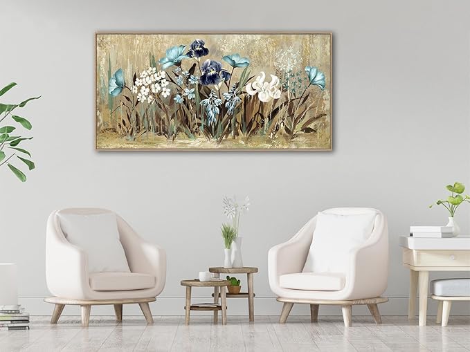 VEAEE Flowers Canvas Wall Art - Floral Canvas Pictures, Living Room Wall Decor, Wildflowers Botanical Canvas Prints Painting Abstract Artwork Bedroom Office Kitchen Home Decoration 29"x58"