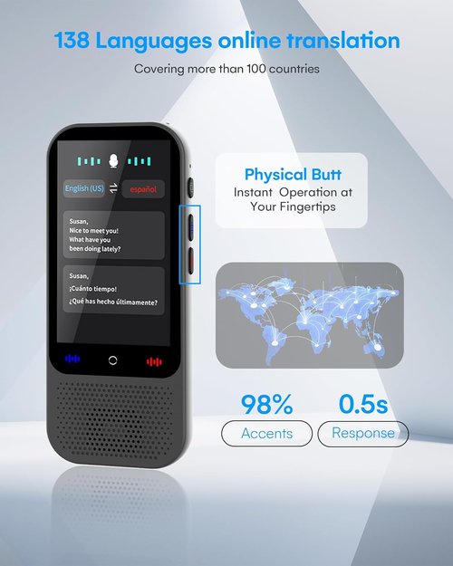 S80 Pro Language Translator Device - AI ChatGPT Portable Translator with 138 Languages | Real-Time Offline Translation (Grey)