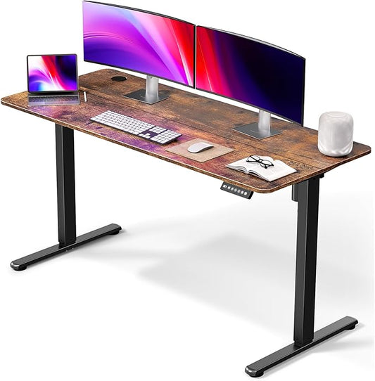 Electric Standing Desk 55 x 24 Inches, Height Adjustable Sit Stand Home Office Computer Desk with Memory Presets,Brown