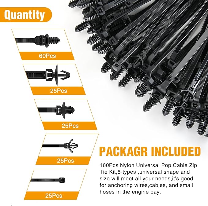 GOOACC Push Mount Cable Zip Ties Heavy Duty Nylon Push Mount 5 Most Popular Sizes Self Locking Cable Strap Assortment for Indoor Outdoor Wire Tying Construction Auto ect -160 Pcs